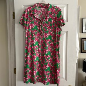 Lilly Pulitzer Dress size XL pink n green shirt sleeve with pocket